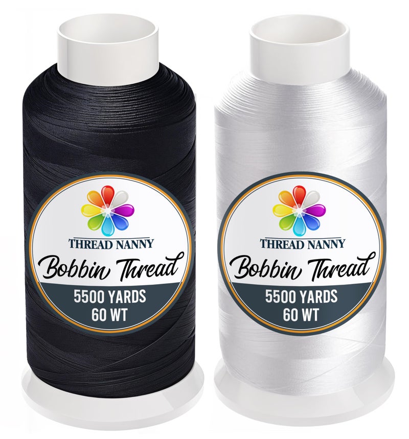 ThreadNanny Huge 5500yards Cone Spool Bobbin Thread White Machine Embroidery - ThreadNanny Brand (Two Pack, White/Black) - Image 1